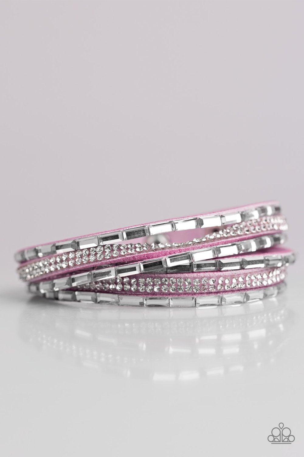 Welcome To The Fashion Show Purple Double-wrap Snap Bracelet - Paparazzi Accessories- on model - CarasShop.com - Paparazzi Jewelry by Cara Jewels