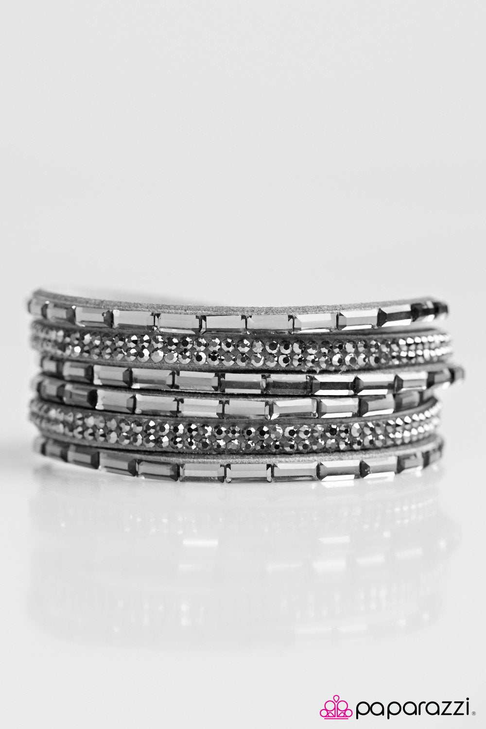 Welcome To The Fashion Show Silver Double-wrap Snap Bracelet - Paparazzi Accessories- on model - CarasShop.com - Paparazzi Jewelry by Cara Jewels