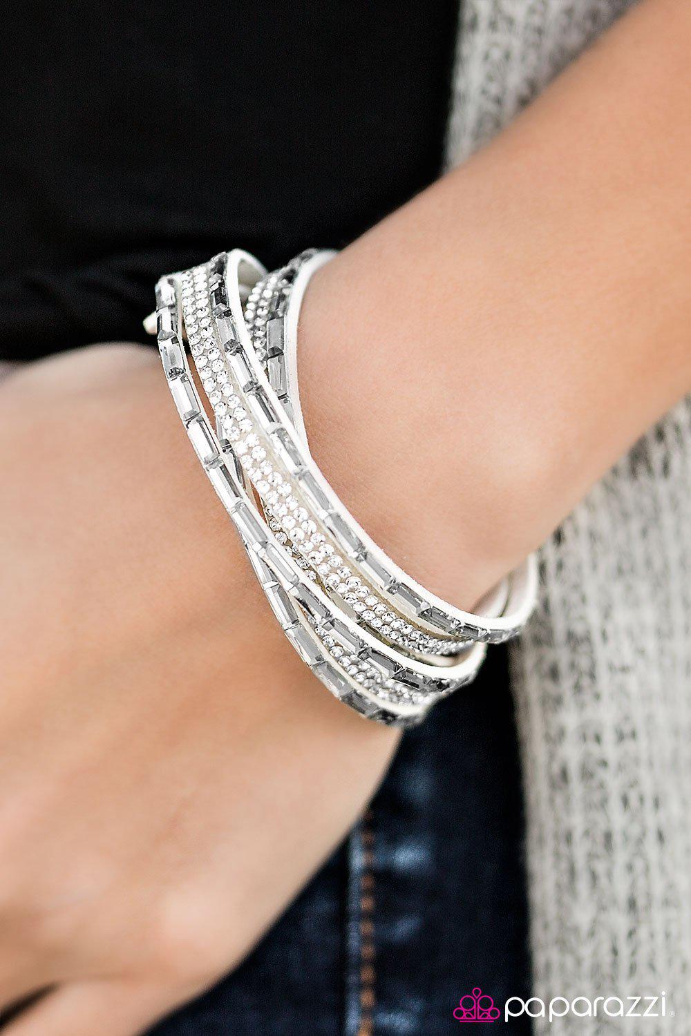 Welcome To The Fashion Show White Double-wrap Snap Bracelet - Paparazzi Accessories- lightbox - CarasShop.com - Paparazzi Jewelry by Cara Jewels