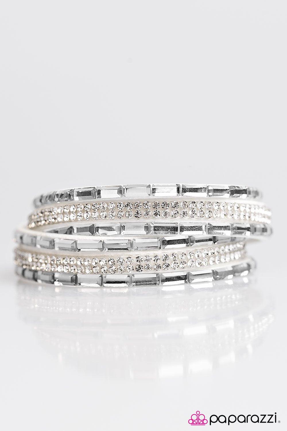 Welcome To The Fashion Show White Double-wrap Snap Bracelet - Paparazzi Accessories- on model - CarasShop.com - Paparazzi Jewelry by Cara Jewels