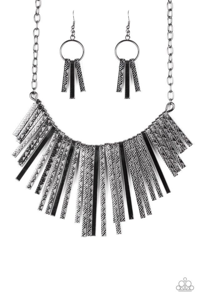 Welcome to the Pack Black Necklace - Paparazzi Accessories - free matching earrings -CarasShop.com - Paparazzi Jewelry by Cara Jewels