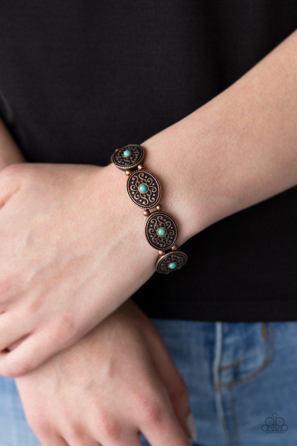 West Wishes Copper and Turquoise Blue Stone Bracelet - Paparazzi Accessories- lightbox - CarasShop.com - Paparazzi Jewelry by Cara Jewels