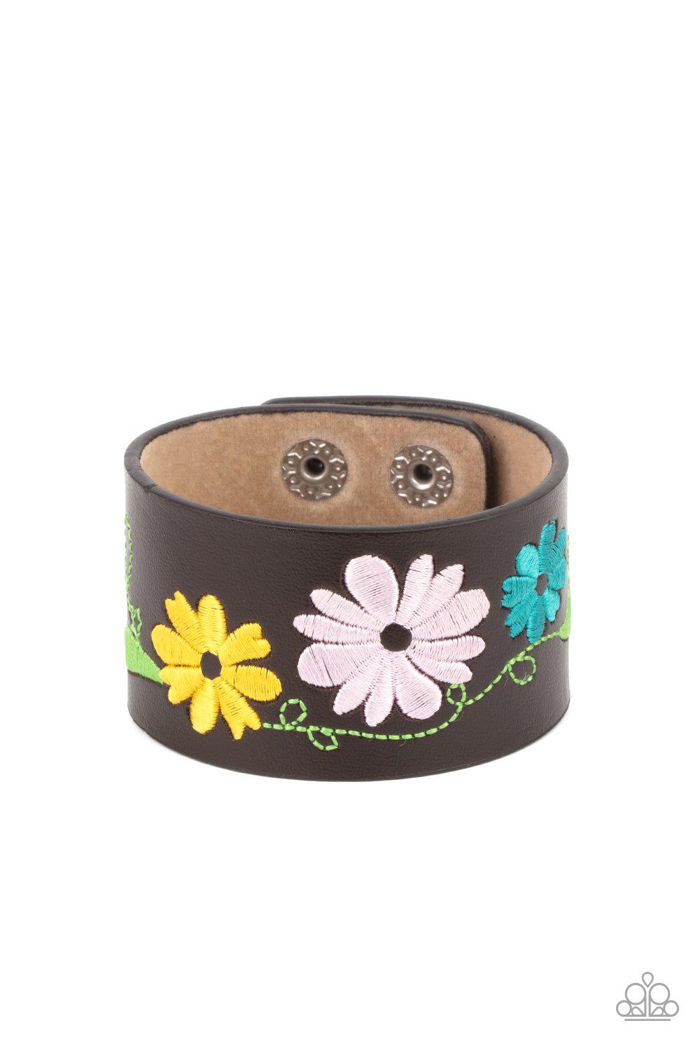 Western Eden Multi Flower Wrap Snap Bracelet - Paparazzi Accessories- on model - CarasShop.com - Paparazzi Jewelry by Cara Jewels