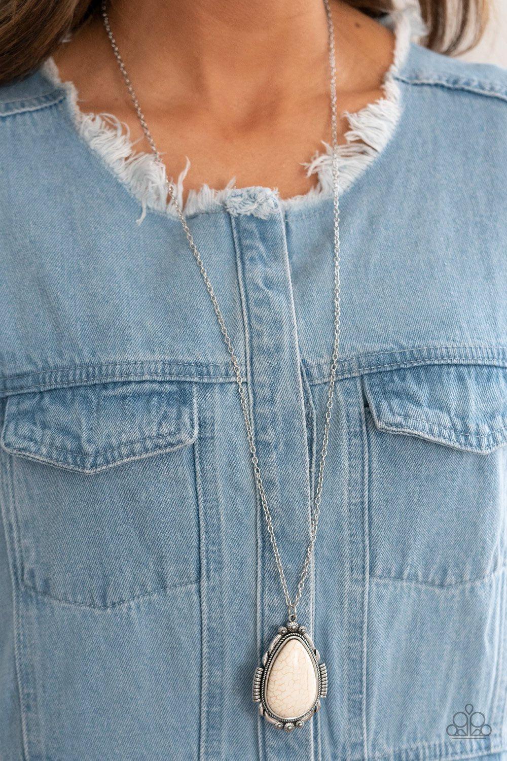 Western Fable White Stone and Silver Necklace - Paparazzi Accessories- lightbox - CarasShop.com - Paparazzi Jewelry by Cara Jewels