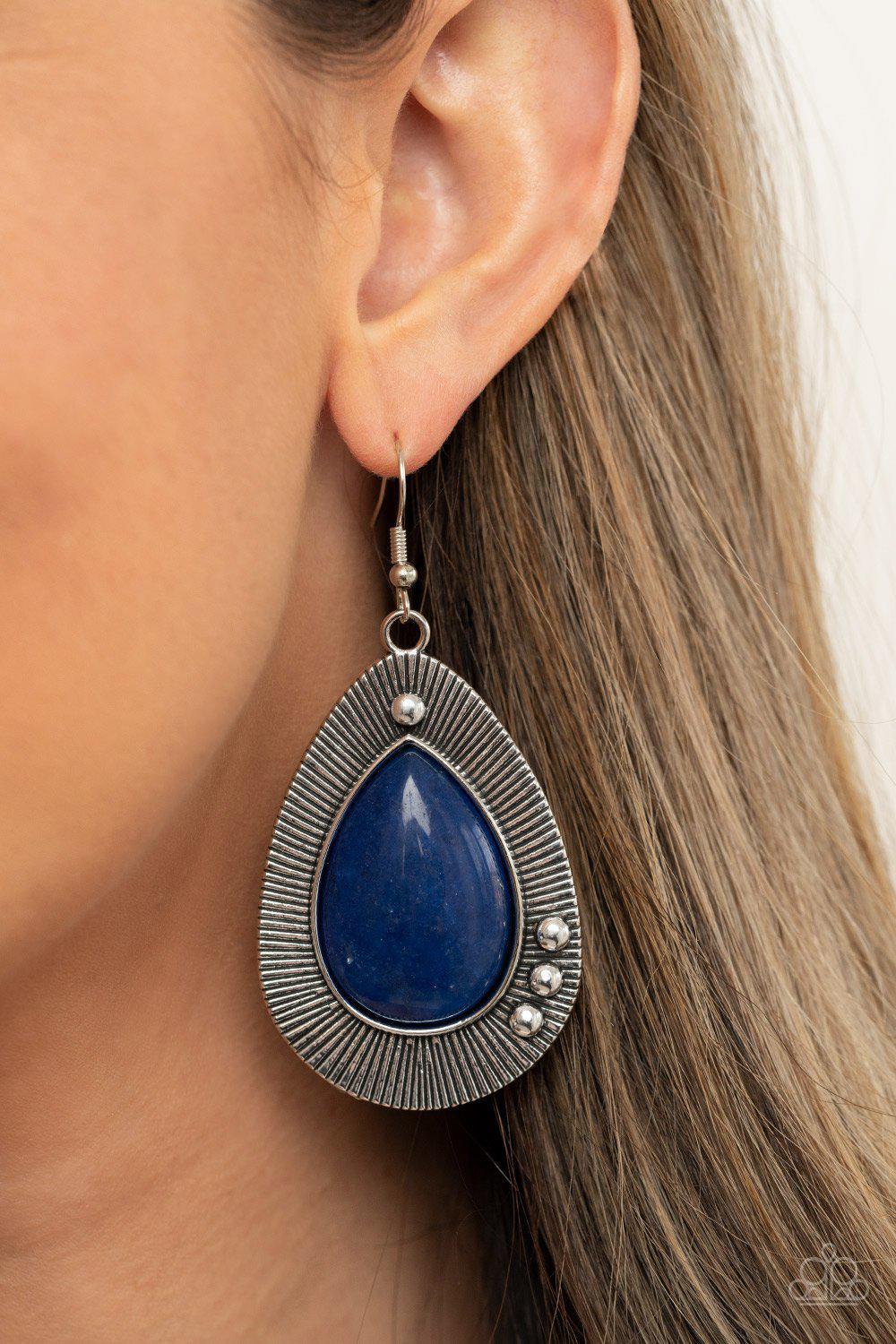 Western Fantasy Dark Blue Earrings - Paparazzi Accessories- lightbox - CarasShop.com - Paparazzi Jewelry by Cara Jewels