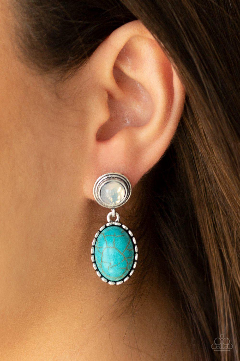 Western Oasis Turquoise Blue Stone Post Earrings - Paparazzi Accessories- lightbox - CarasShop.com - Paparazzi Jewelry by Cara Jewels