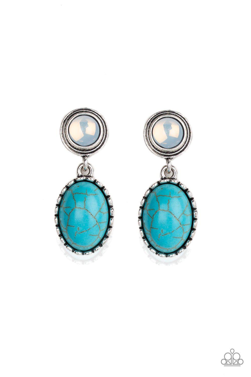 Western Oasis Turquoise Blue Stone Post Earrings - Paparazzi Accessories- on model - CarasShop.com - Paparazzi Jewelry by Cara Jewels