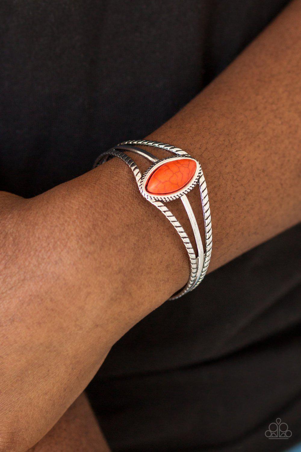 Western Wanderer Orange Stone Cuff Bracelet - Paparazzi Accessories- lightbox - CarasShop.com - Paparazzi Jewelry by Cara Jewels