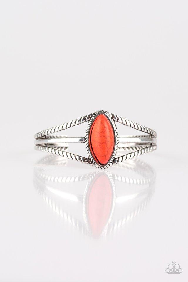 Western Wanderer Orange Stone Cuff Bracelet - Paparazzi Accessories- on model - CarasShop.com - Paparazzi Jewelry by Cara Jewels
