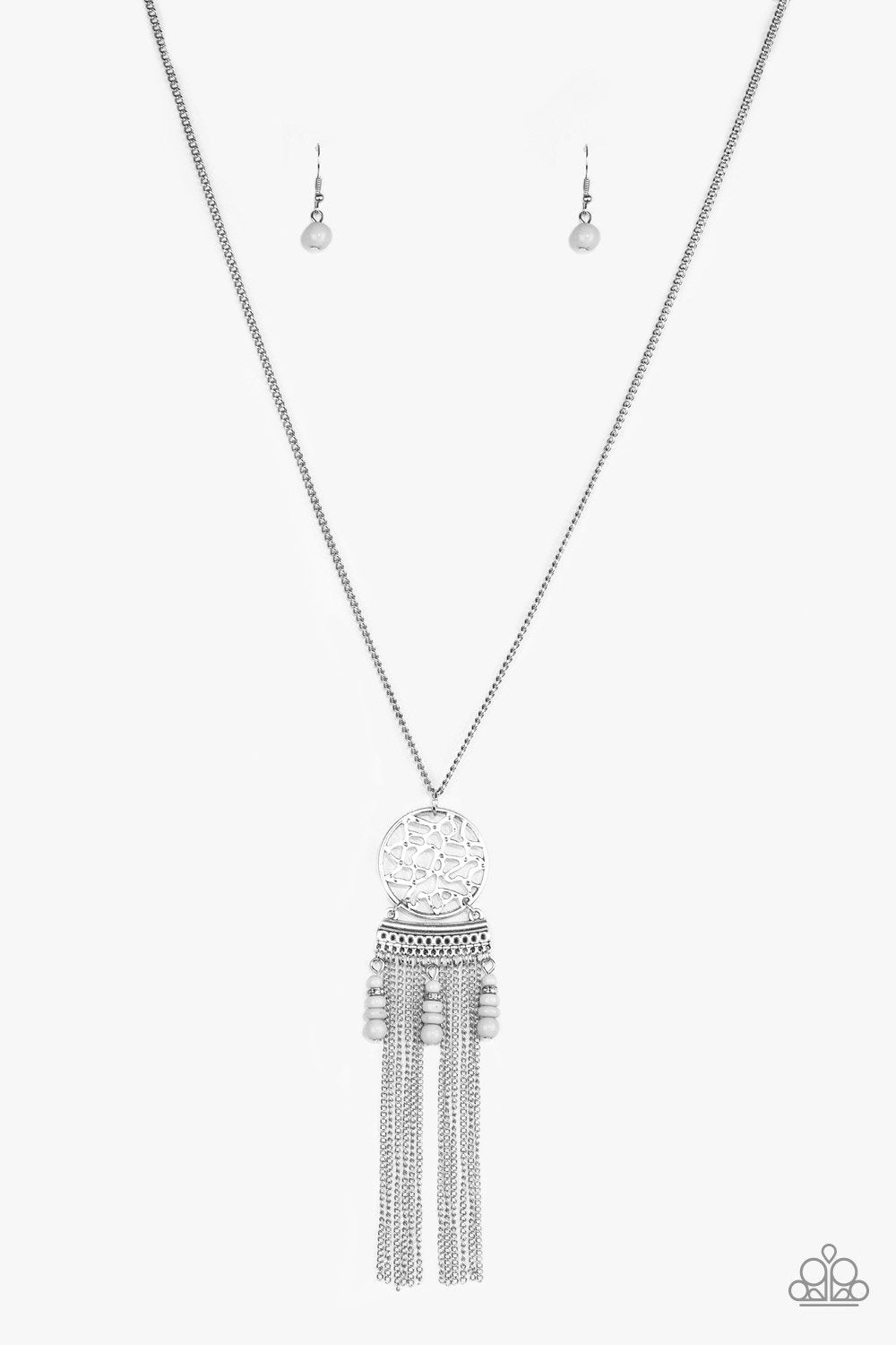 Western Wayward Long Silver Fringe Necklace - Paparazzi Accessories- lightbox - CarasShop.com - Paparazzi Jewelry by Cara Jewels
