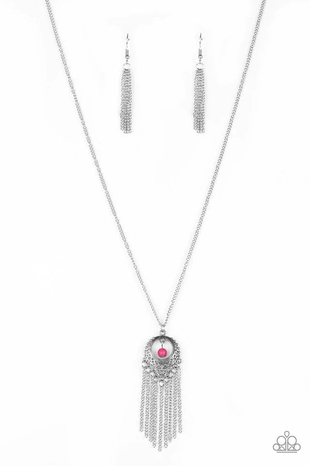 Western Weather Pink Necklace - Paparazzi Accessories- lightbox - CarasShop.com - Paparazzi Jewelry by Cara Jewels