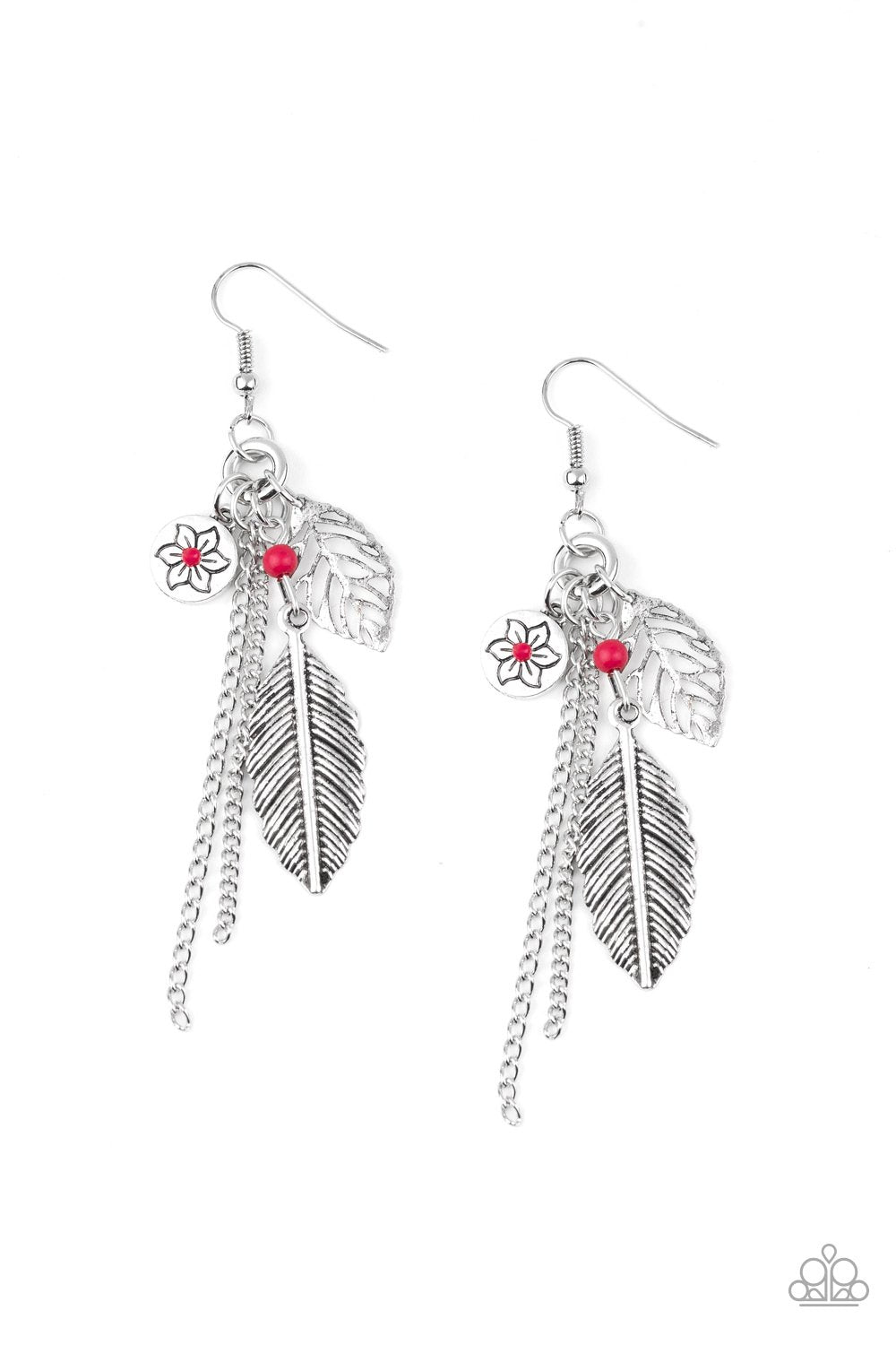 Western Whimsicality Silver and Pink Charm Earrings - Paparazzi Accessories- on model - CarasShop.com - Paparazzi Jewelry by Cara Jewels