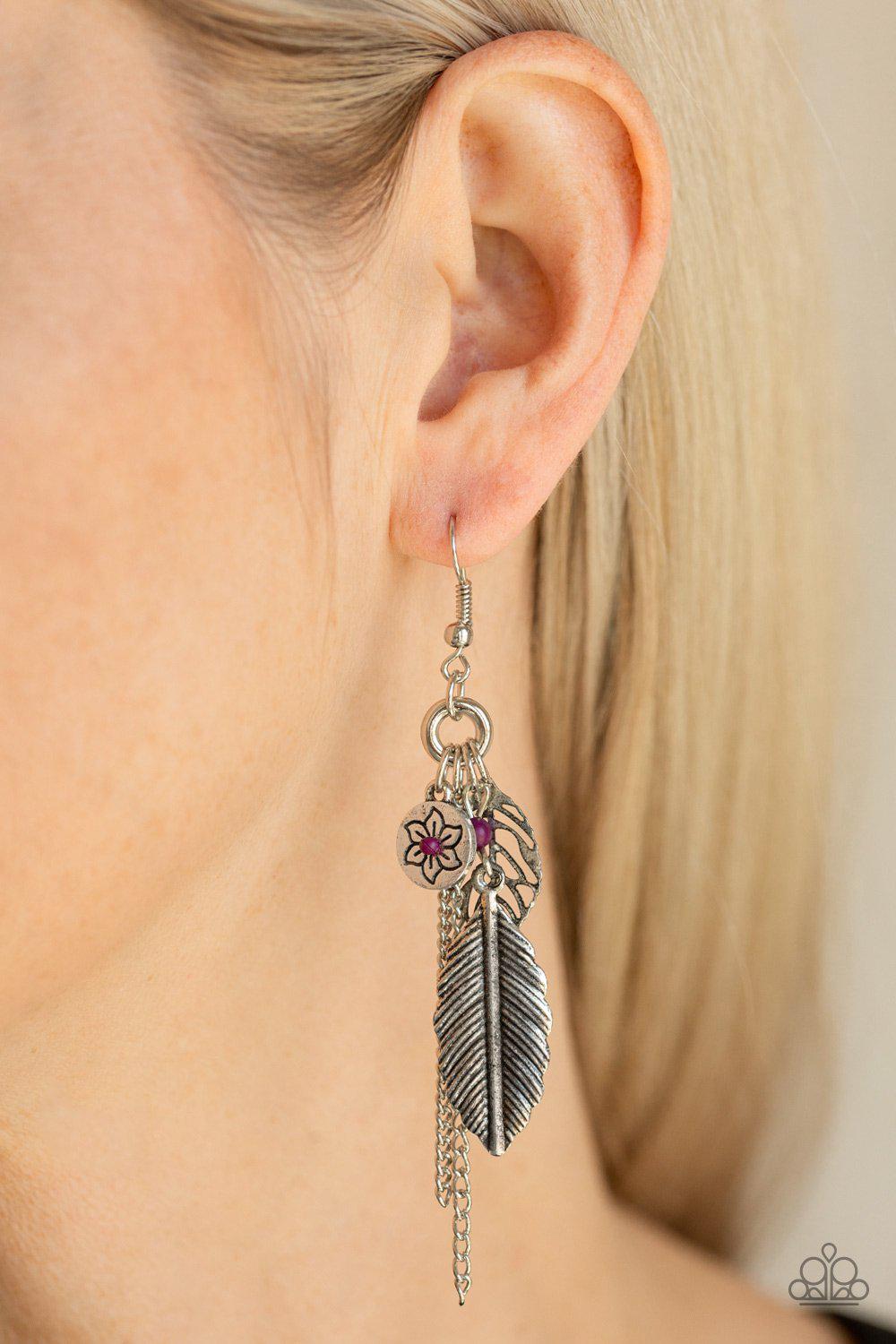 Western Whimsicality Silver and Purple Charm Earrings - Paparazzi Accessories- lightbox - CarasShop.com - Paparazzi Jewelry by Cara Jewels