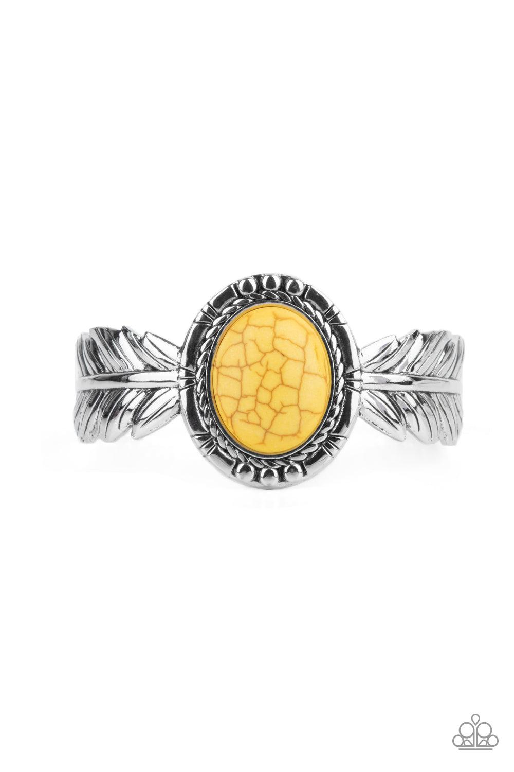 Western Wings Yellow Stone Cuff Bracelet - Paparazzi Accessories- lightbox - CarasShop.com - Paparazzi Jewelry by Cara Jewels