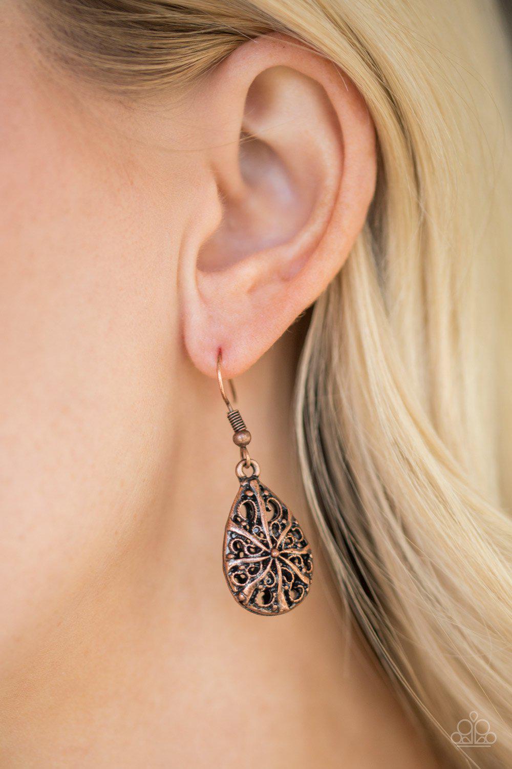 Western Wisteria Copper Earrings - Paparazzi Accessories- lightbox - CarasShop.com - Paparazzi Jewelry by Cara Jewels