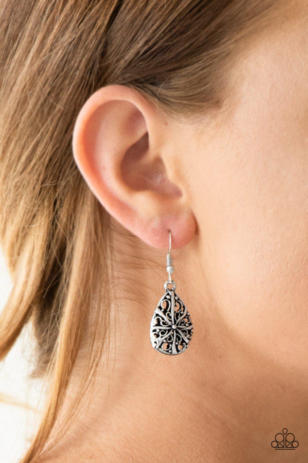 Western Wisteria Silver Earrings - Paparazzi Accessories- lightbox - CarasShop.com - Paparazzi Jewelry by Cara Jewels