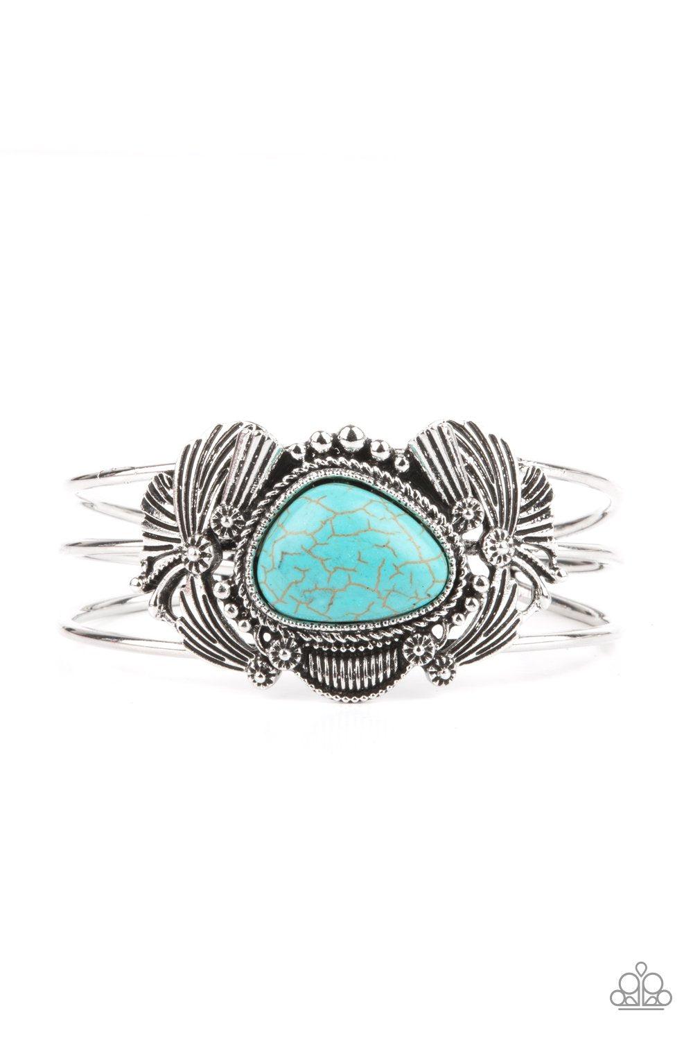 Western Wonderland Turquoise Blue Stone and Silver Cuff Bracelet - Paparazzi Accessories- lightbox - CarasShop.com - Paparazzi Jewelry by Cara Jewels