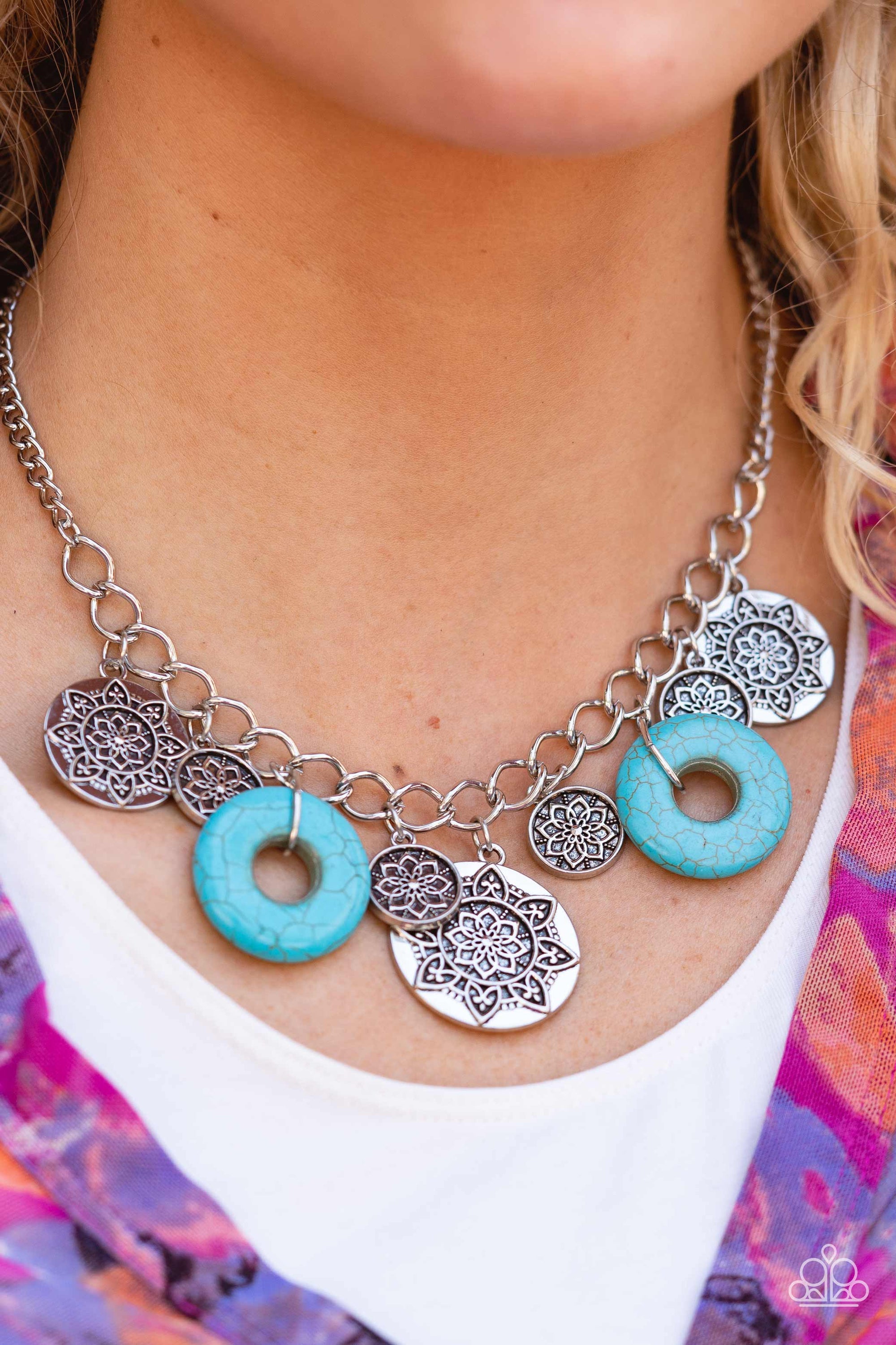 Western Zen Turquoise Blue Stone Necklace - Paparazzi Accessories- lightbox - CarasShop.com - Paparazzi Jewelry by Cara Jewels