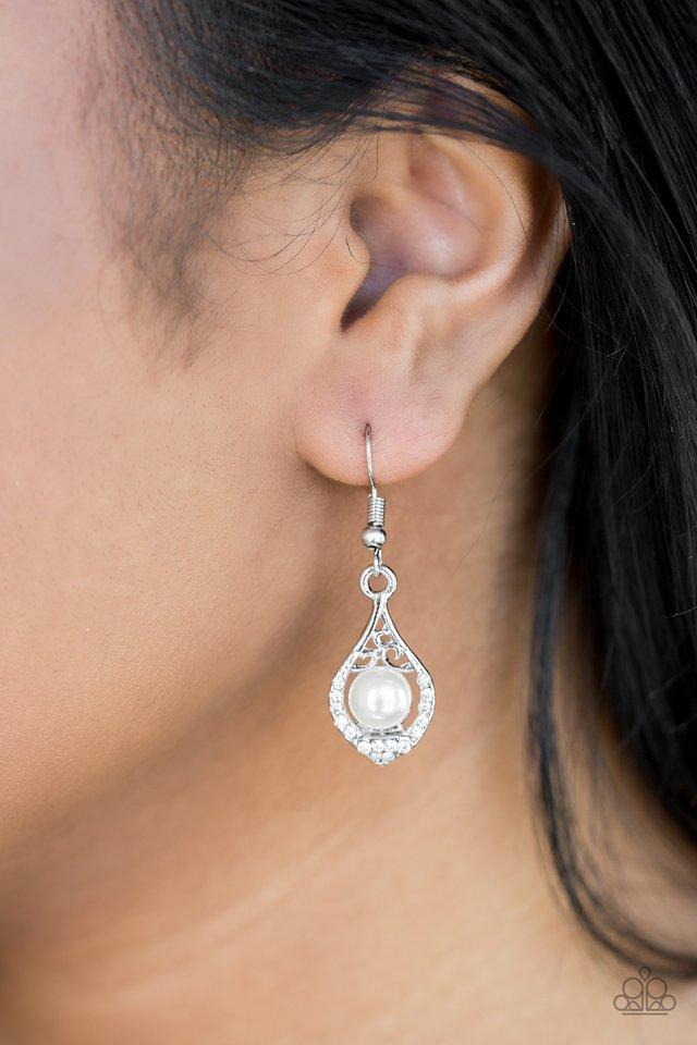 Westminster Waltz White Pearl Teardrop Earrings - Paparazzi Accessories- lightbox - CarasShop.com - Paparazzi Jewelry by Cara Jewels