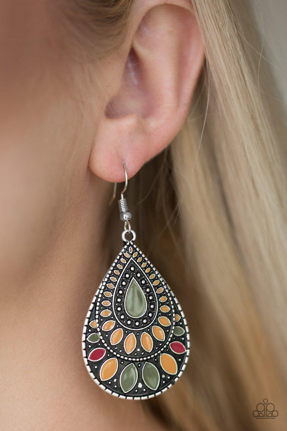 Westside Wildside Multi Green and Yellow Teardrop Earrings - Paparazzi Accessories- lightbox - CarasShop.com - Paparazzi Jewelry by Cara Jewels