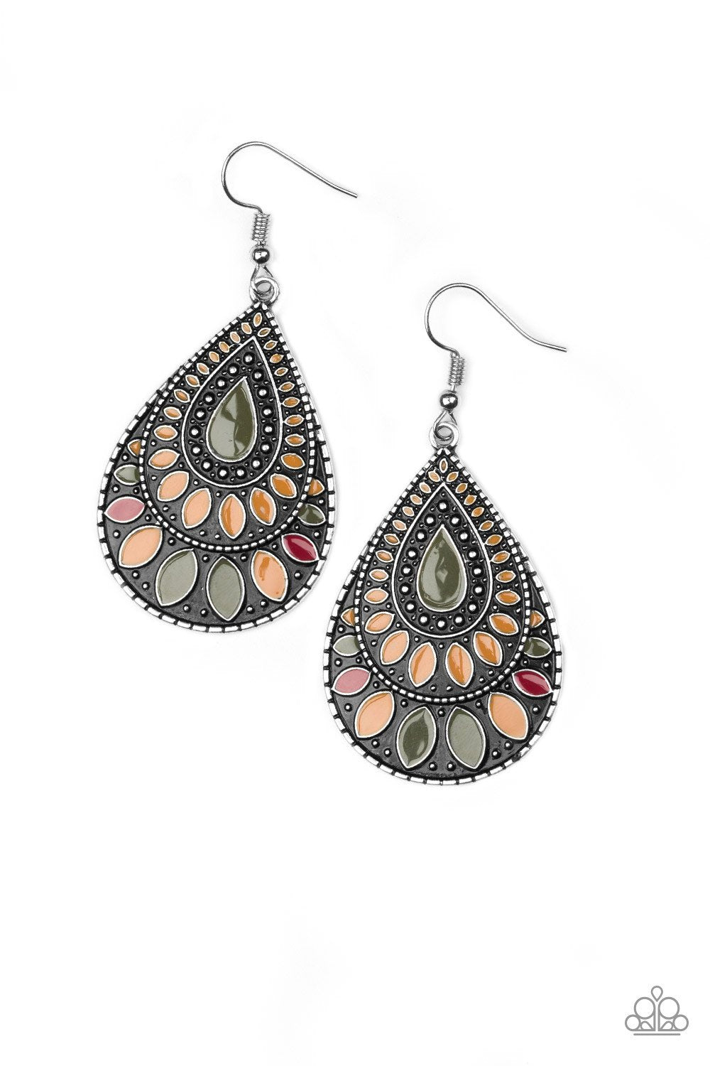 Westside Wildside Multi Green and Yellow Teardrop Earrings - Paparazzi Accessories- on model - CarasShop.com - Paparazzi Jewelry by Cara Jewels