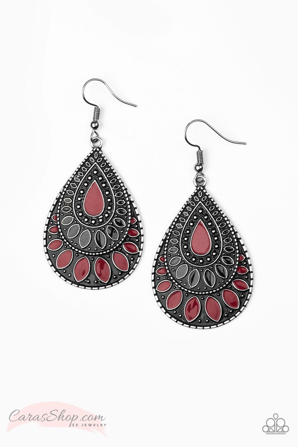 Westside Wildside Red and Black Teardrop Earrings - Paparazzi Accessories- lightbox - CarasShop.com - Paparazzi Jewelry by Cara Jewels