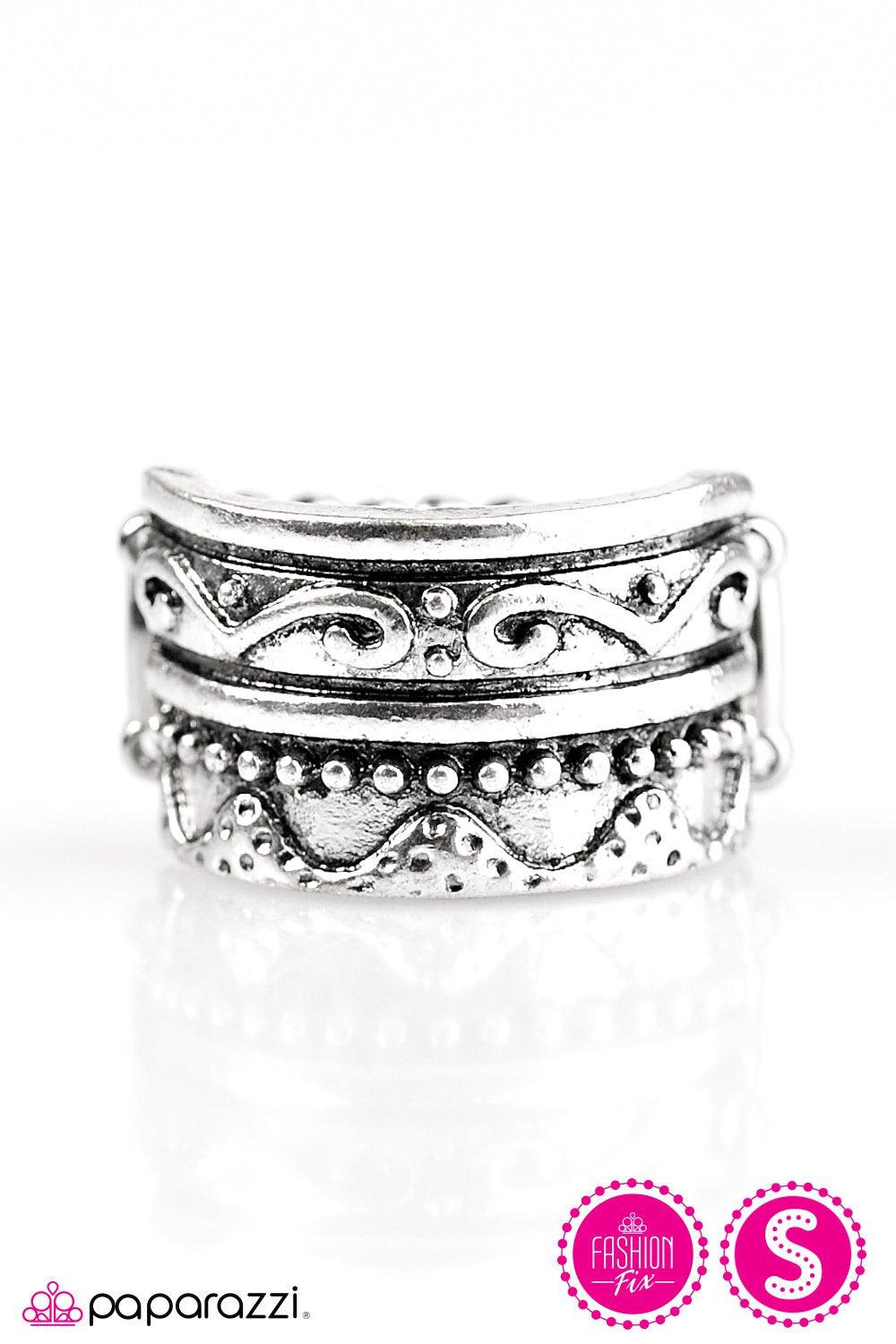 Westward Trail Silver Ring - Paparazzi Accessories- on model - CarasShop.com - Paparazzi Jewelry by Cara Jewels