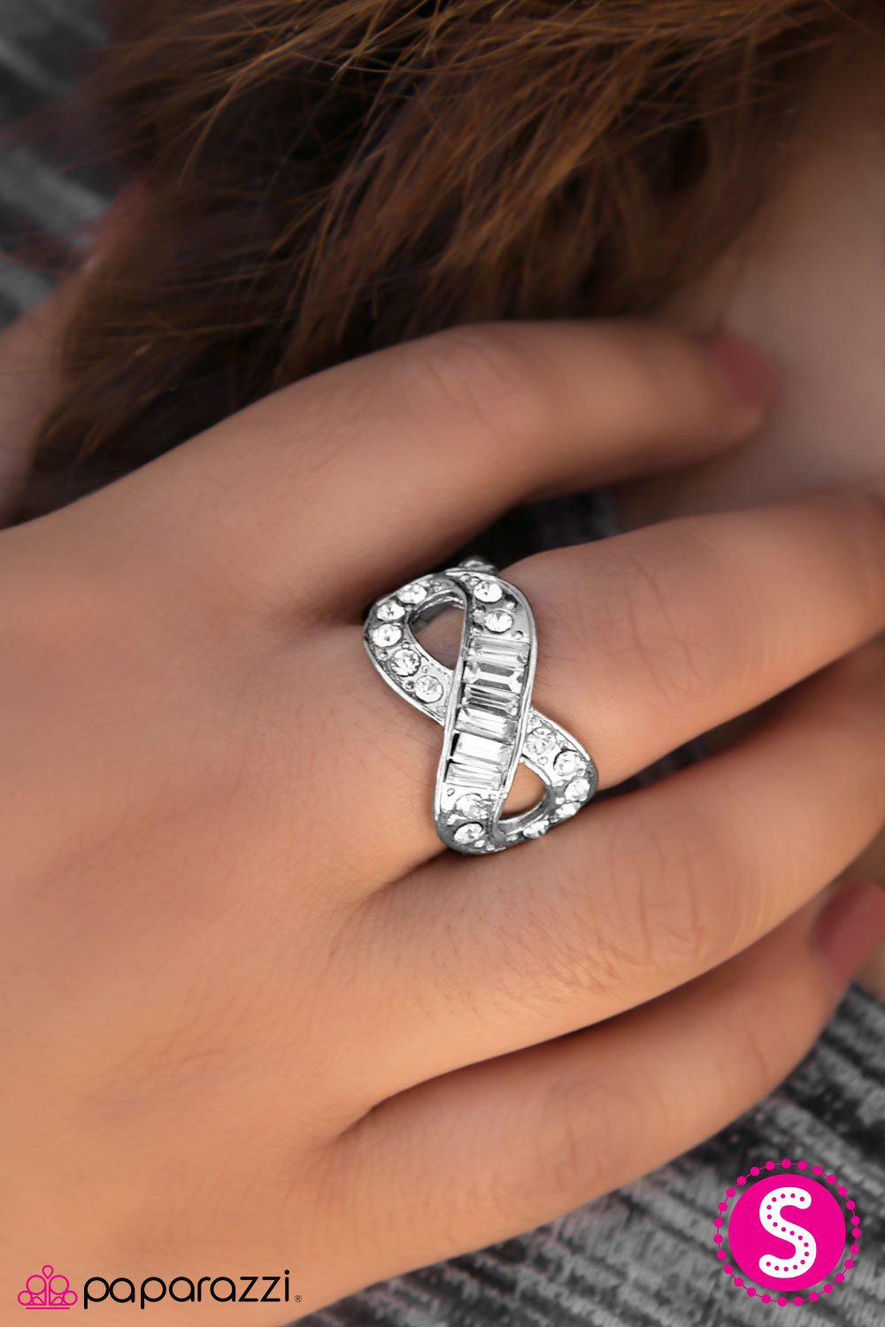 We've Got Nothing But Time White Rhinestone Ring - Paparazzi Accessories- lightbox - CarasShop.com - Paparazzi Jewelry by Cara Jewels