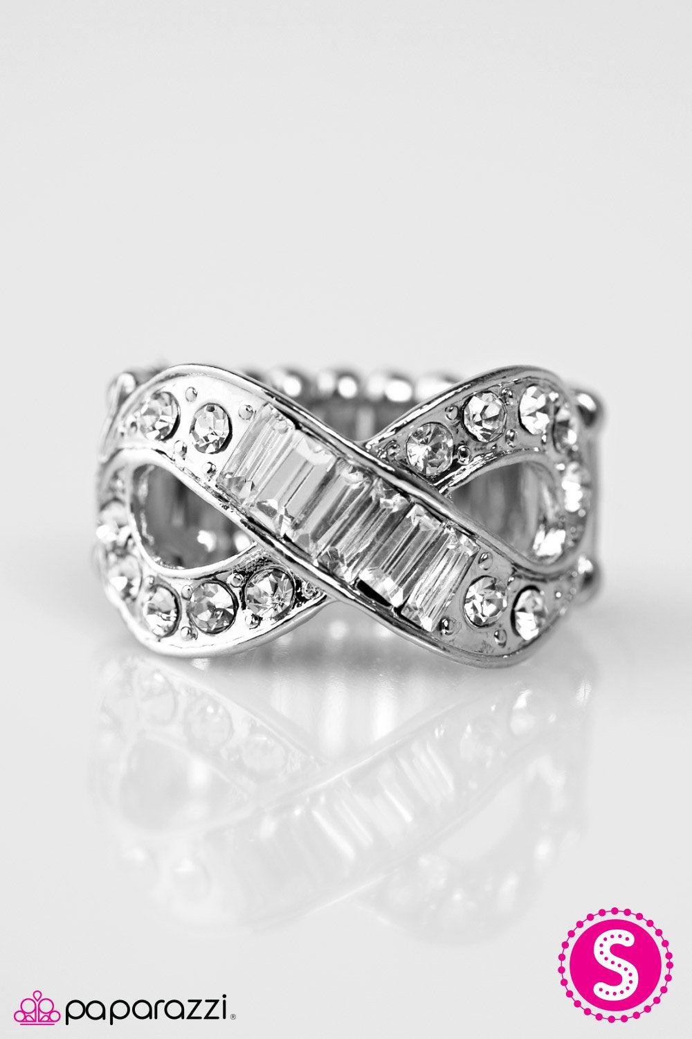 We've Got Nothing But Time White Rhinestone Ring - Paparazzi Accessories- on model - CarasShop.com - Paparazzi Jewelry by Cara Jewels