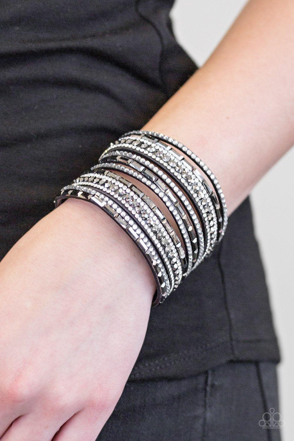 Wham Bam Glam Silver Hematite Urban Wrap Snap Bracelet - Paparazzi Accessories- lightbox - CarasShop.com - Paparazzi Jewelry by Cara Jewels