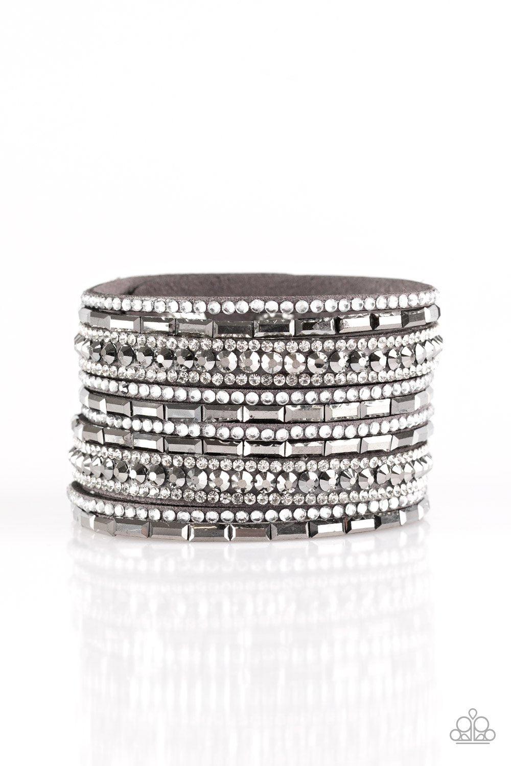 Wham Bam Glam Silver Hematite Urban Wrap Snap Bracelet - Paparazzi Accessories- on model - CarasShop.com - Paparazzi Jewelry by Cara Jewels