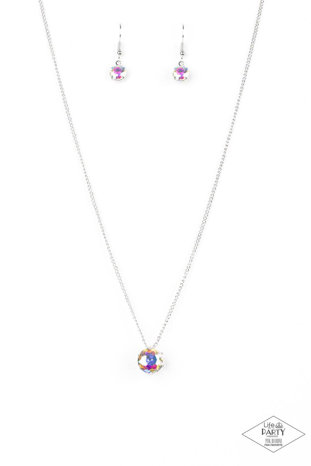 What A Gem Multi-color Iridescent Rhinestone Necklace - Paparazzi Accessories- lightbox - CarasShop.com - Paparazzi Jewelry by Cara Jewels