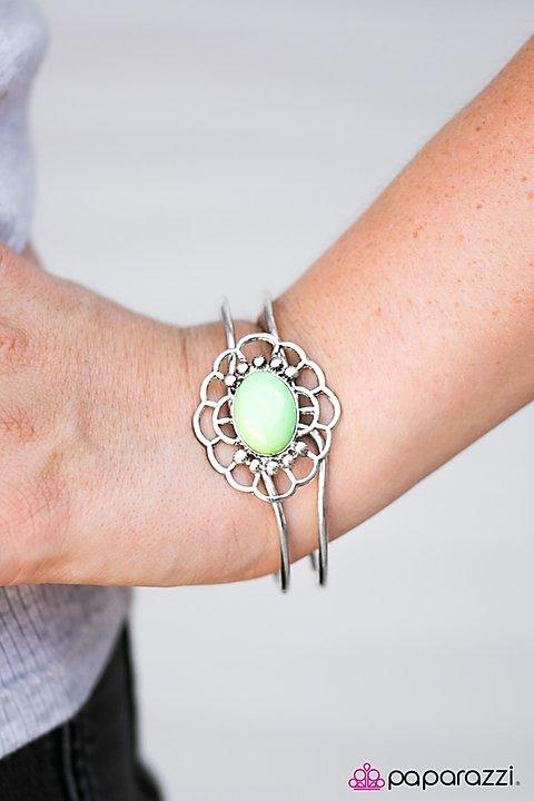 What A Summer Green Hinged Bracelet - Paparazzi Accessories- lightbox - CarasShop.com - Paparazzi Jewelry by Cara Jewels