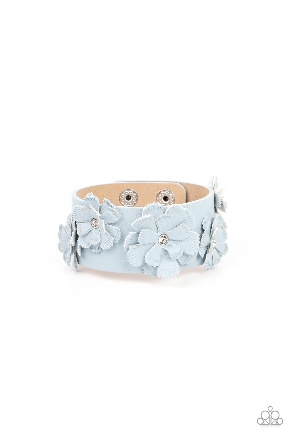 What Do You Pro-POSIES Blue Leather Wrap Snap Bracelet - Paparazzi Accessories- lightbox - CarasShop.com - Paparazzi Jewelry by Cara Jewels