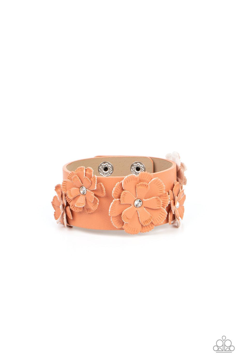 What Do You Pro-POSIES Orange Flower Urban Bracelet - Paparazzi Accessories- lightbox - CarasShop.com - Paparazzi Jewelry by Cara Jewels
