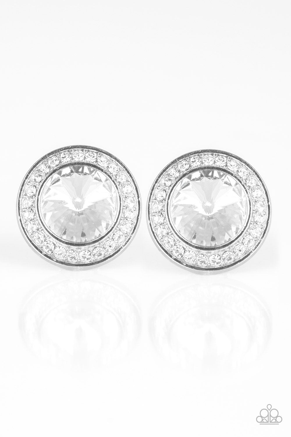 What Should I BLING? White Rhinestone Post Earrings - Paparazzi Accessories- lightbox - CarasShop.com - Paparazzi Jewelry by Cara Jewels