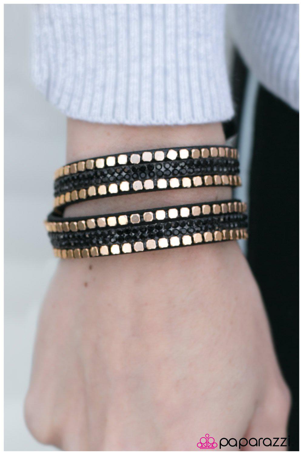 What Your Mama Gave You Gold and Black Double-wrap Snap Bracelet - Paparazzi Accessories- lightbox - CarasShop.com - Paparazzi Jewelry by Cara Jewels