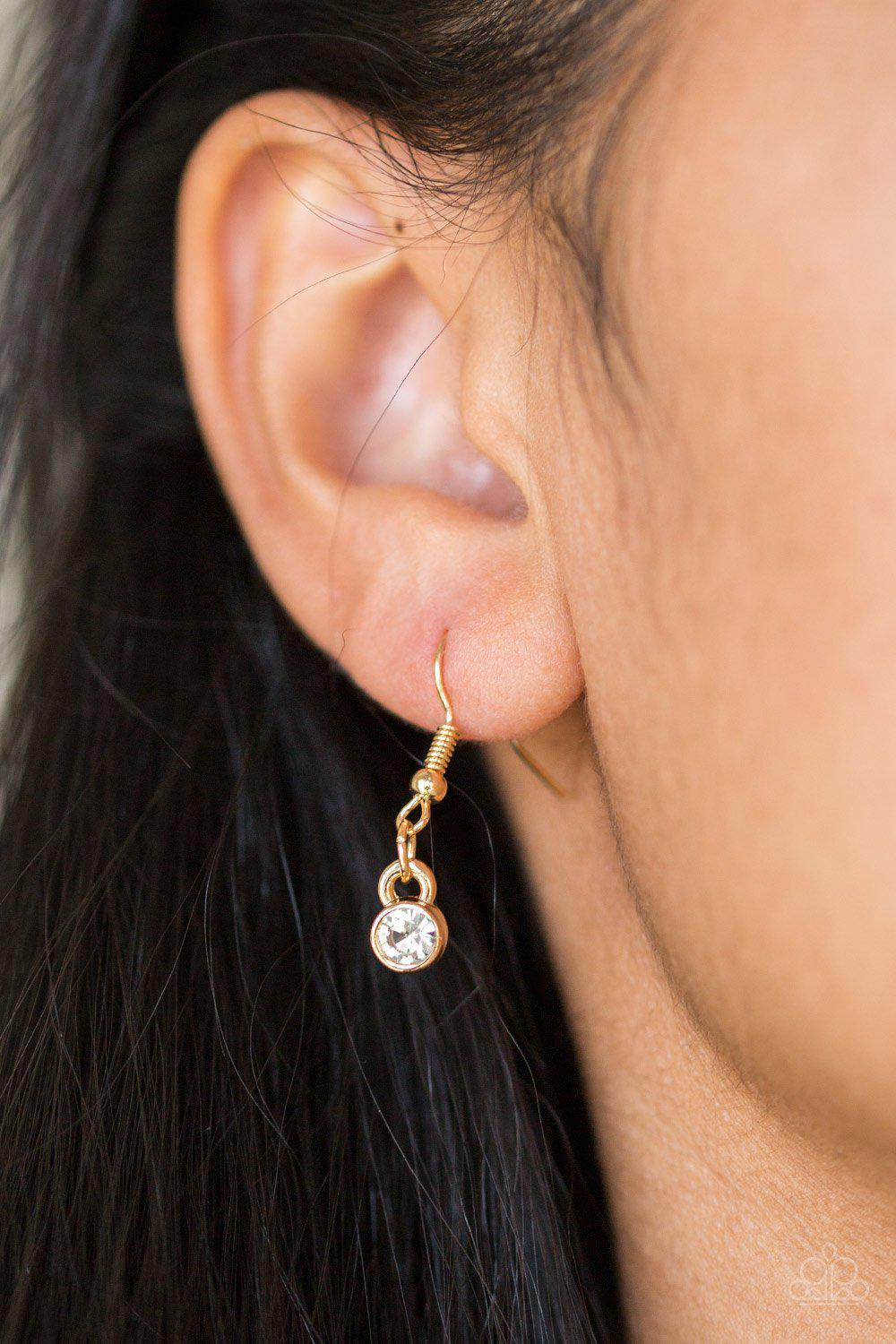 Whatever Floats Your Yacht Gold and White Rhinestone Necklace - Paparazzi Accessories - free matching earrings -CarasShop.com - Paparazzi Jewelry by Cara Jewels