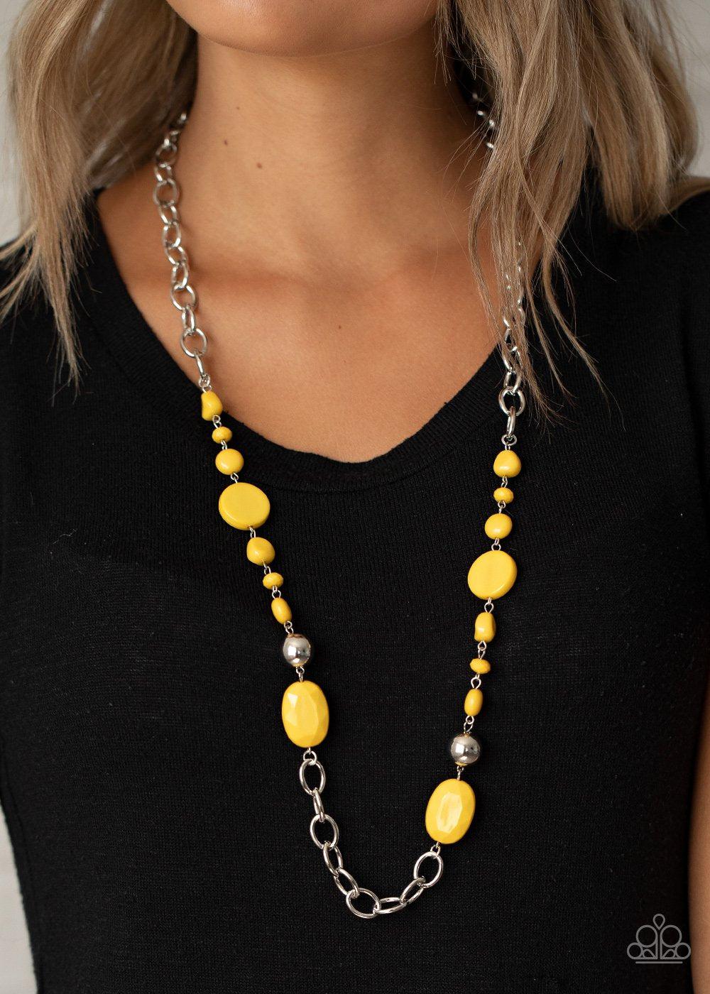When I GLOW Up Yellow Necklace - Paparazzi Accessories- on model - CarasShop.com - Paparazzi Jewelry by Cara Jewels