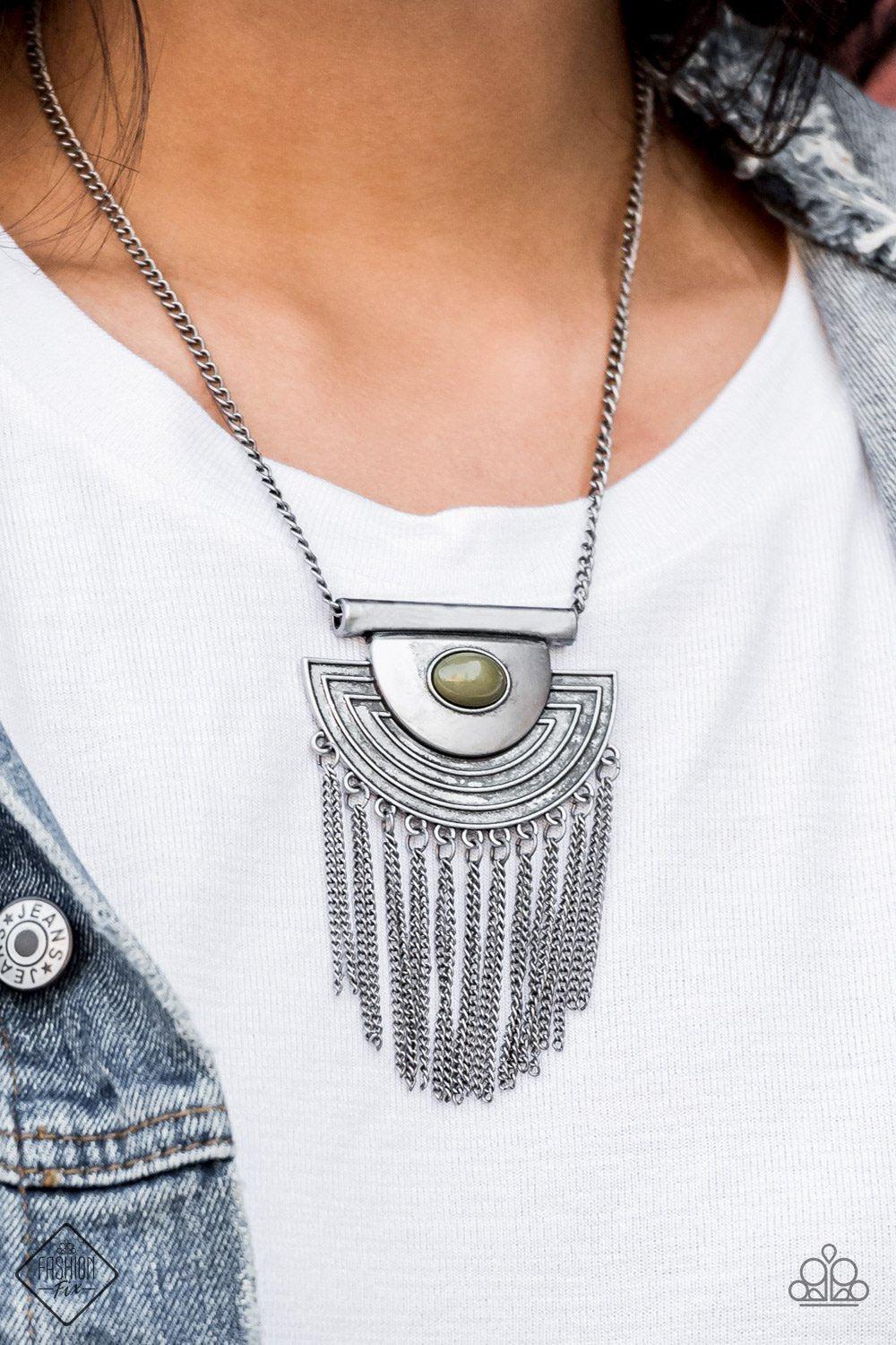 When In ROAM Green and Silver Necklace - Paparazzi Accessories- on model - CarasShop.com - Paparazzi Jewelry by Cara Jewels