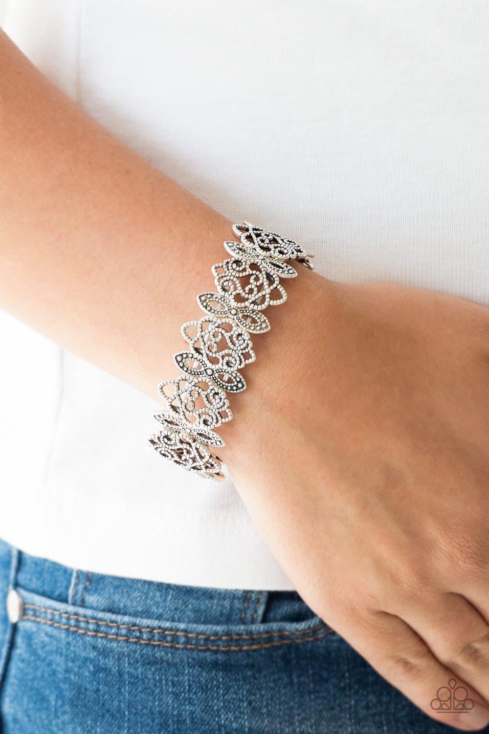 When Yin Met Yang Silver Filigree Bracelet - Paparazzi Accessories- lightbox - CarasShop.com - Paparazzi Jewelry by Cara Jewels