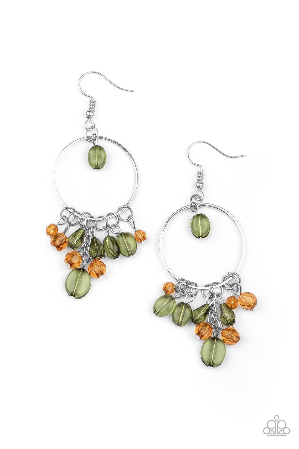 Where The Sky Touches The Sea Multi Green and Brown Earrings - Paparazzi Accessories- on model - CarasShop.com - Paparazzi Jewelry by Cara Jewels
