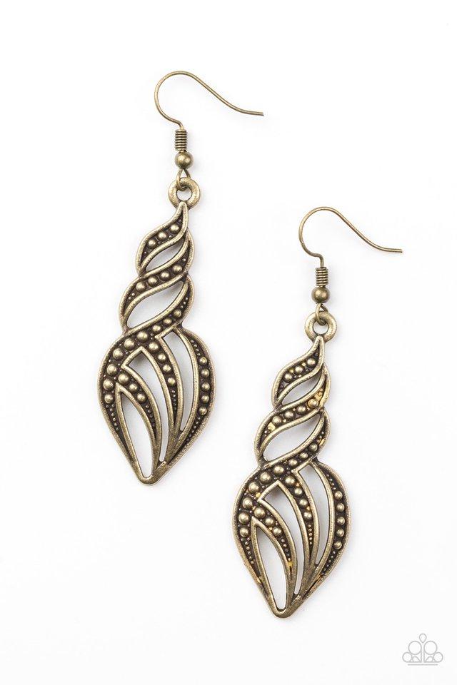 Where's The Fire Brass Earrings - Paparazzi Accessories- lightbox - CarasShop.com - Paparazzi Jewelry by Cara Jewels