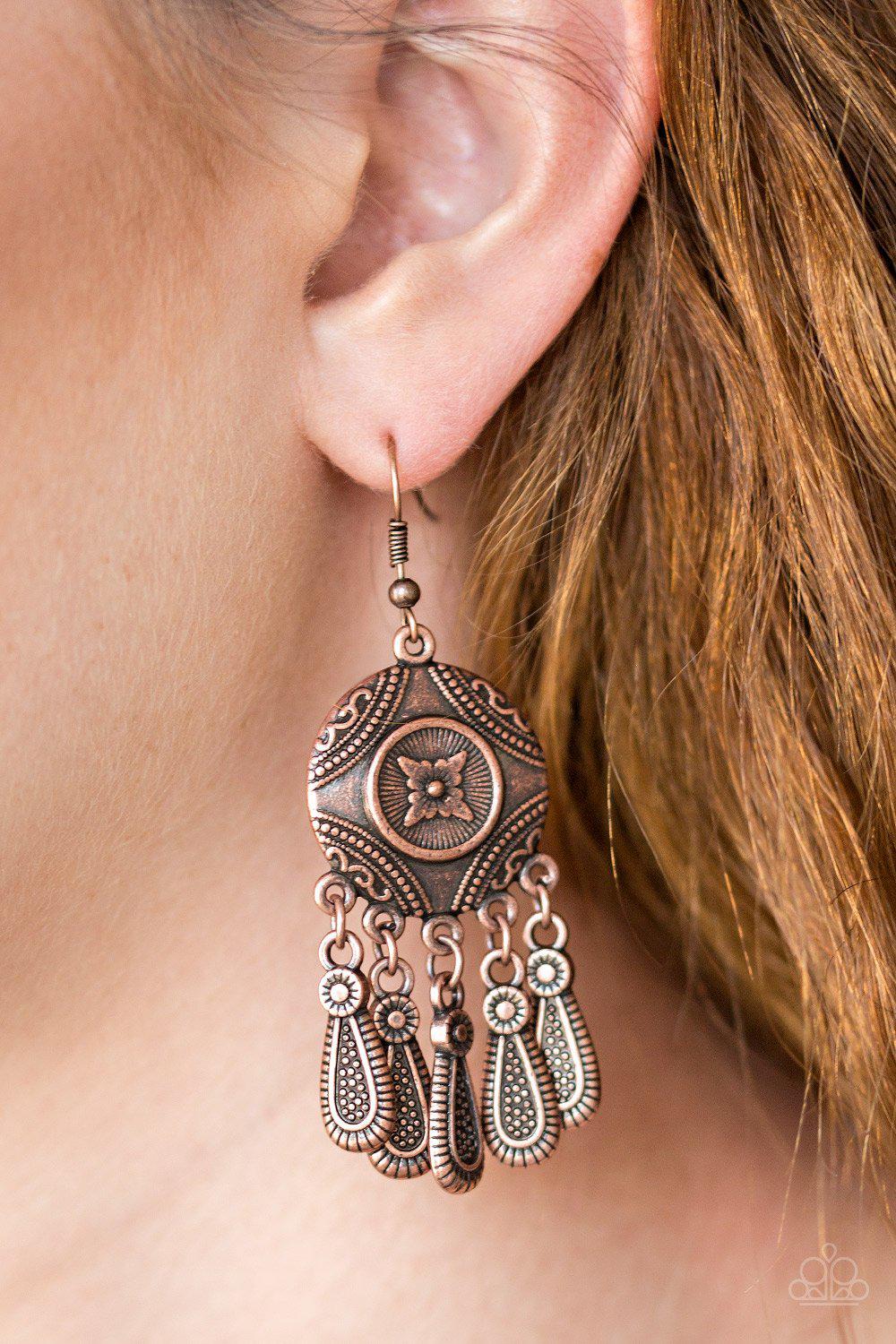 Whimsical Wind Chimes Copper Earrings - Paparazzi Accessories- lightbox - CarasShop.com - Paparazzi Jewelry by Cara Jewels