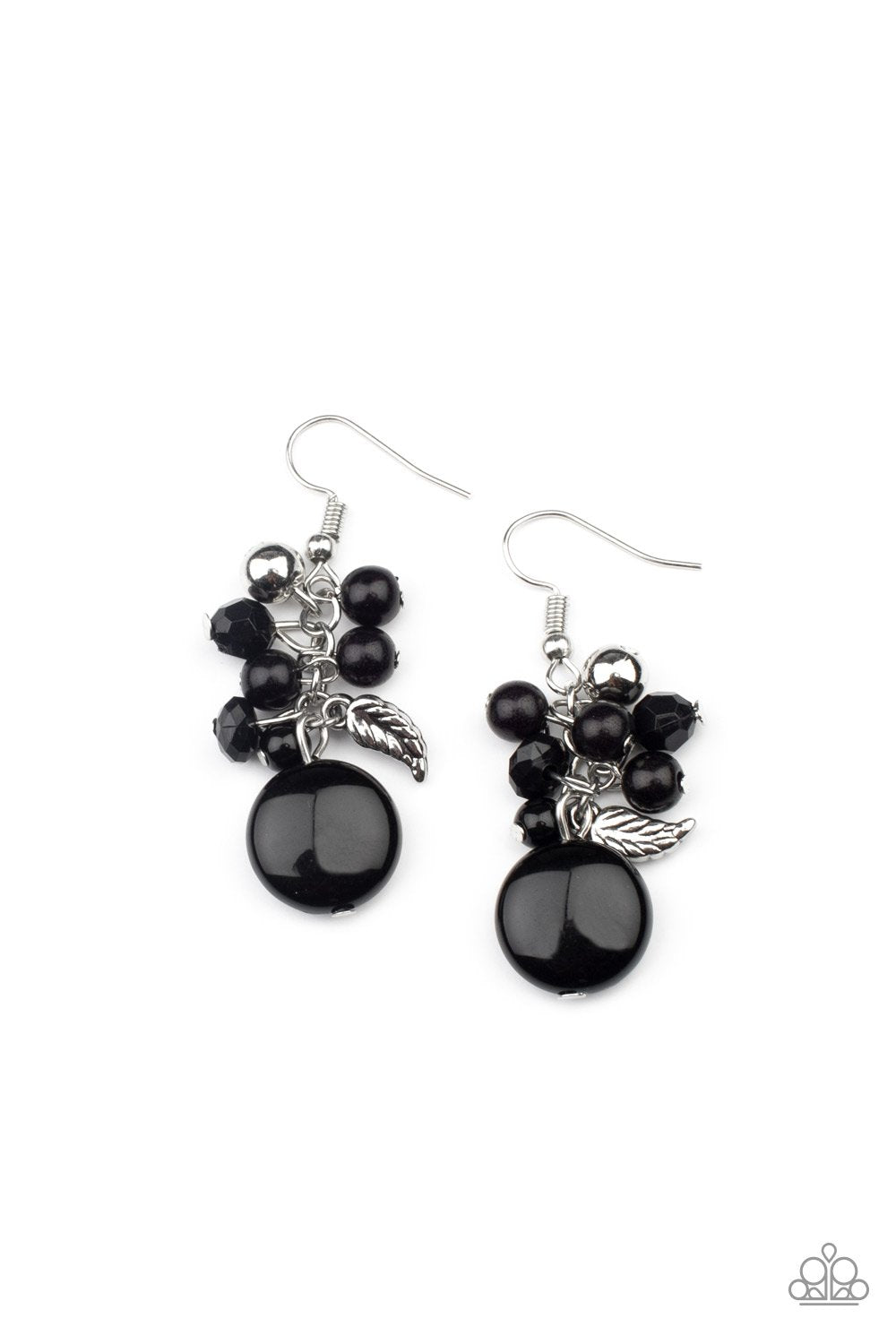 Whimsically Musical Black and Silver Feather Earrings - Paparazzi Accessories- lightbox - CarasShop.com - Paparazzi Jewelry by Cara Jewels