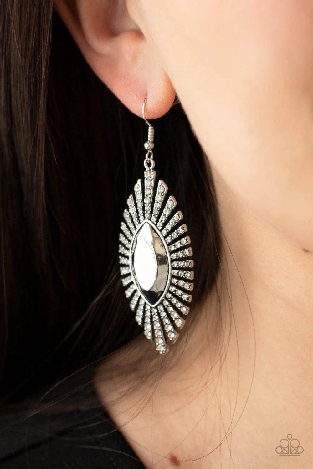 Who Is The FIERCEST Of Them All White Earrings - Paparazzi Accessories- on model - CarasShop.com - Paparazzi Jewelry by Cara Jewels