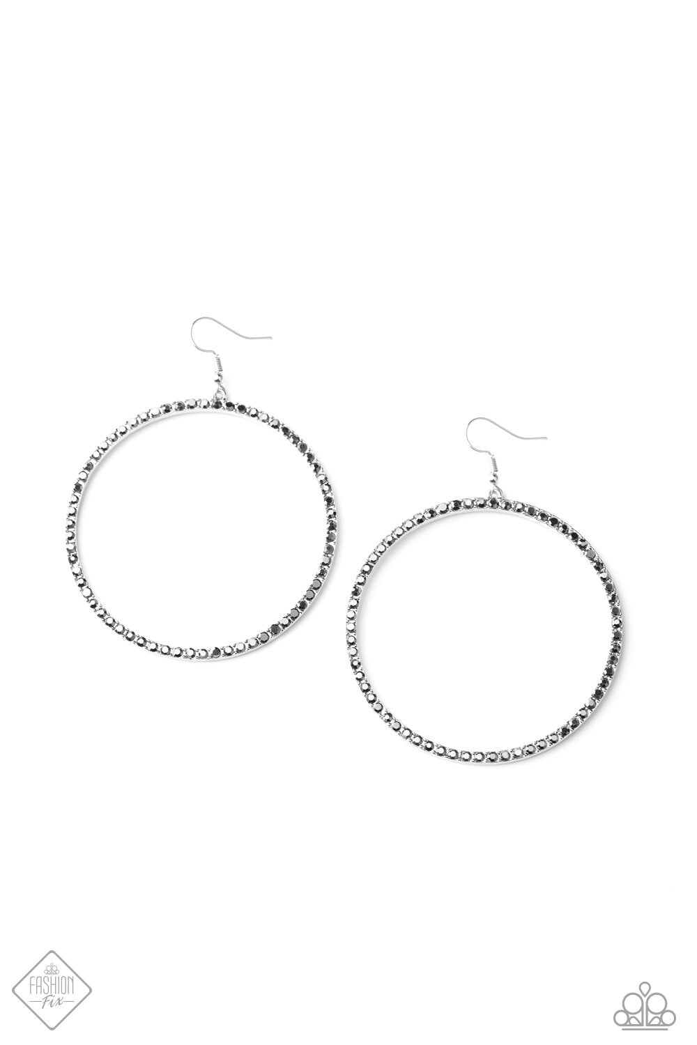 Wide Curves Ahead Silver Hematite Rhinestone Earrings - Paparazzi Accessories- lightbox - CarasShop.com - Paparazzi Jewelry by Cara Jewels