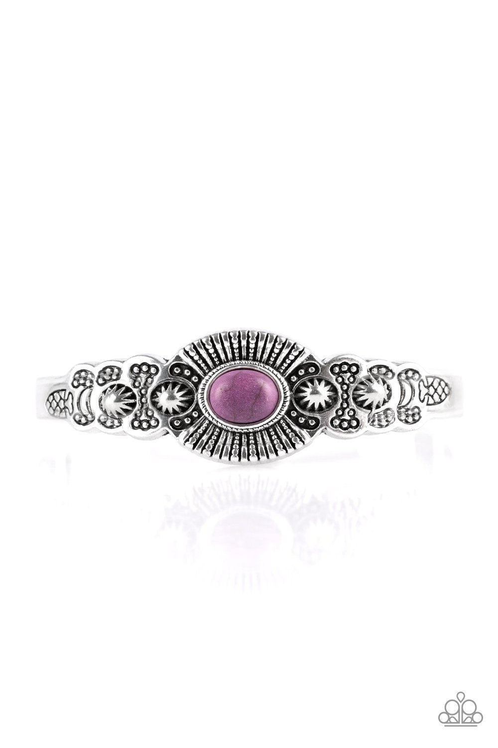 Wide Open Mesas Purple Stone and Silver Cuff Bracelet - Paparazzi Accessories- lightbox - CarasShop.com - Paparazzi Jewelry by Cara Jewels