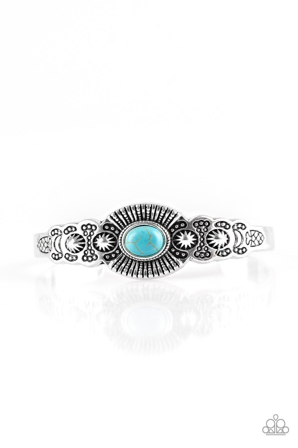 Wide Open Mesas Turquoise Blue Stone and Silver Cuff Bracelet - Paparazzi Accessories- lightbox - CarasShop.com - Paparazzi Jewelry by Cara Jewels