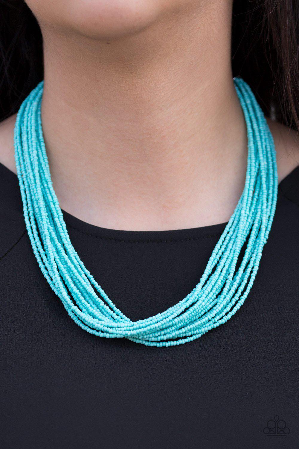 Wide Open Spaces Turquoise Blue Seed Bead Necklace and matching Earrings - Paparazzi Accessories- lightbox - CarasShop.com - Paparazzi Jewelry by Cara Jewels